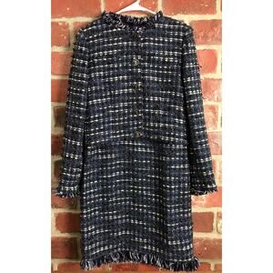 Moschino Boutique Blue Tweed Fringe Dress Blazer Set Size 4-6